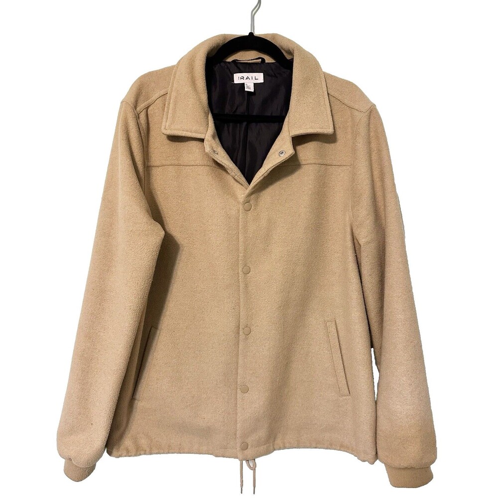 The Rail Jacket Mens‎ X-Large Tan Snap Button Long Sleeve Lined Drawstring Waist